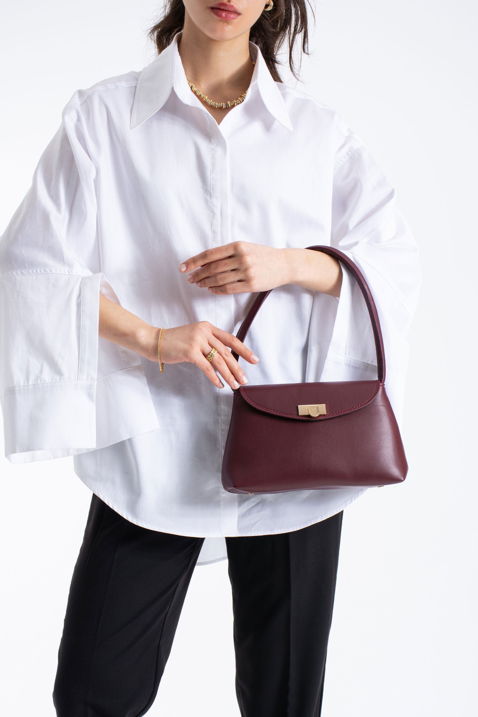 Pu Leather Flap Shoulder Bag - Burgundy