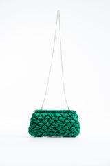 Puffy Quilted Satin Clucth Bag with Detachable Crossbody Strap - Green