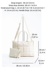 Quilted Pu Leather Tote Bag with Detachable Strap - Cream