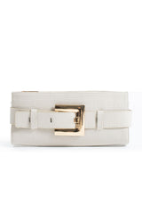 Croc PU Leather Shoulder & Clutch Bag with Large Gold Buckle - Cream