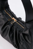 Pleated Pu Leather Shoulder Bag - Black