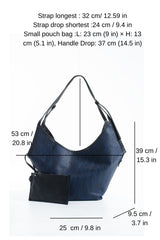 Woven Vegan Leather Large Slouchy Hobo Bag – 2-Piece Set with Matching Clutch - Dark Navy