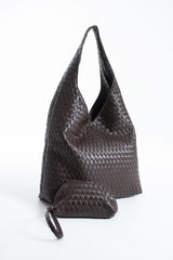 Woven Pu Leather  Slouchy Tote Bag - Brown