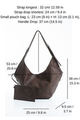 Woven Vegan Leather Large Slouchy Hobo Bag – 2-Piece Set with Matching Clutch - Brown
