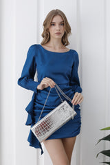 Croc Pu Leather Clutch Bag with Detachable Chain Strap - Silver