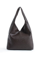 Woven Pu Leather  Slouchy Tote Bag - Brown