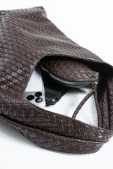 Woven Pu Leather  Slouchy Tote Bag - Brown