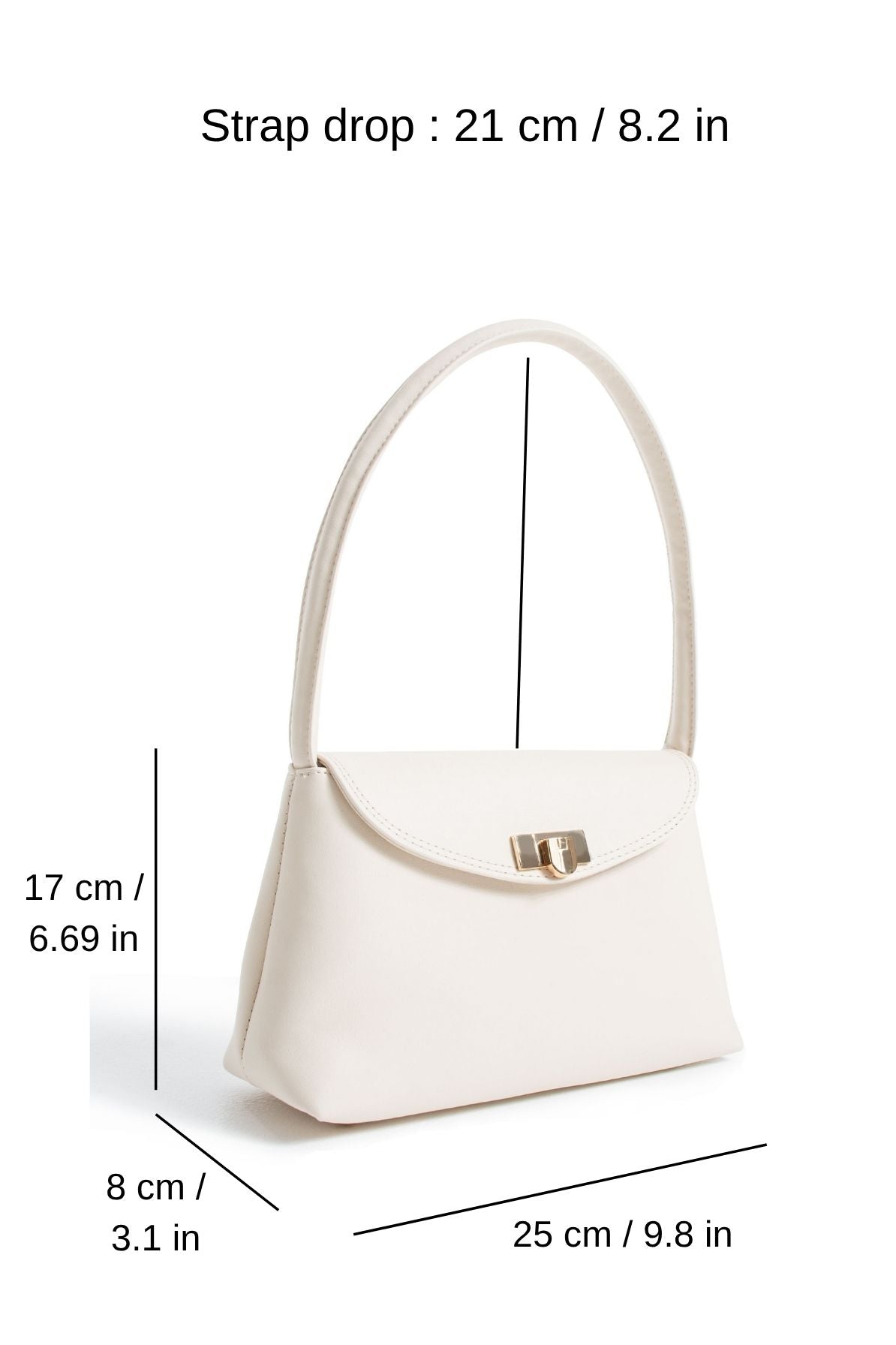 Pu Leather Flap Shoulder Bag - Cream