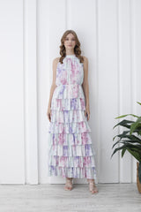 Womens Floral Tiered Maxi Dress