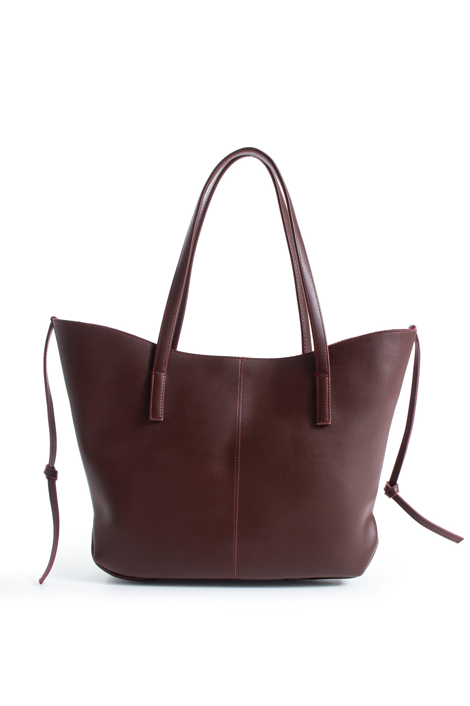 Pu Leather Large Tote Bag with Matching Zipper Pouch  2PCS Set - Burgundy