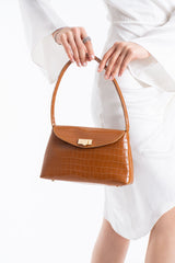 Croc Pu Flap Shoulder Bag - Tan
