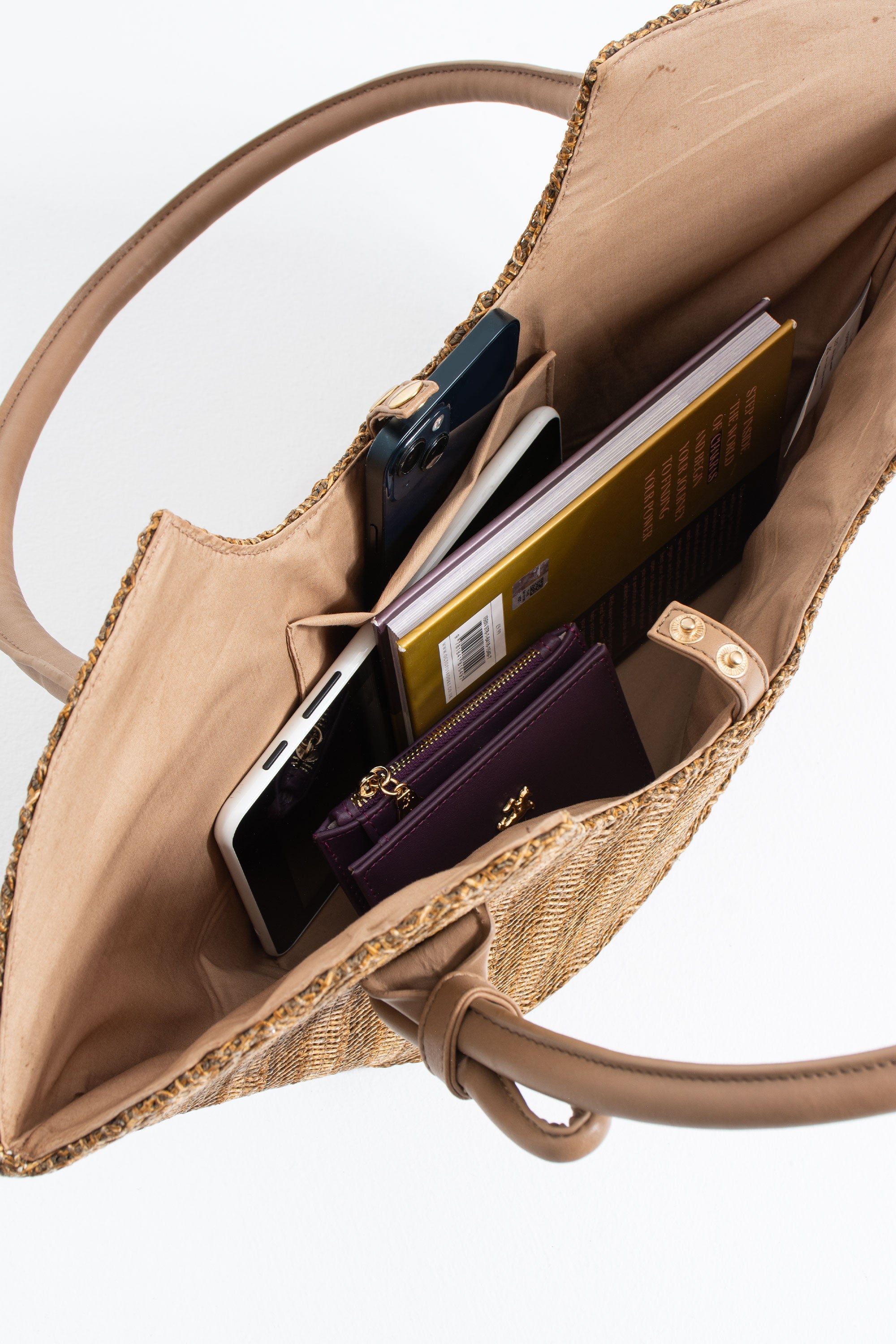 Woven Straw Tote Bag - Brown