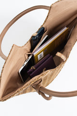 Woven Straw Tote Bag - Brown