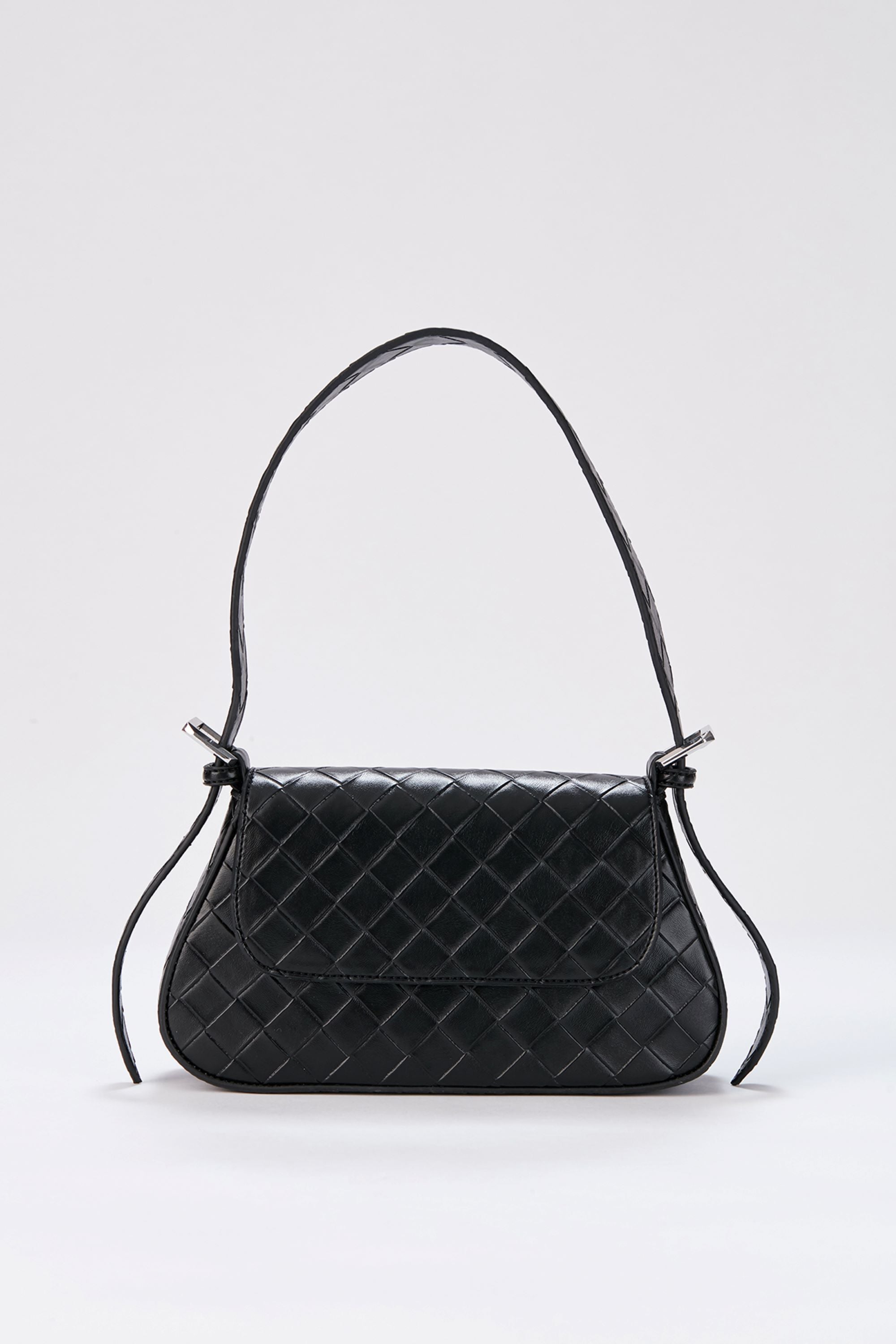 Braided Pu Leather Adjustable Strap Shoulder Bag - Black