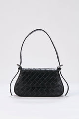 Braided Pu Leather Adjustable Strap Shoulder Bag - Black