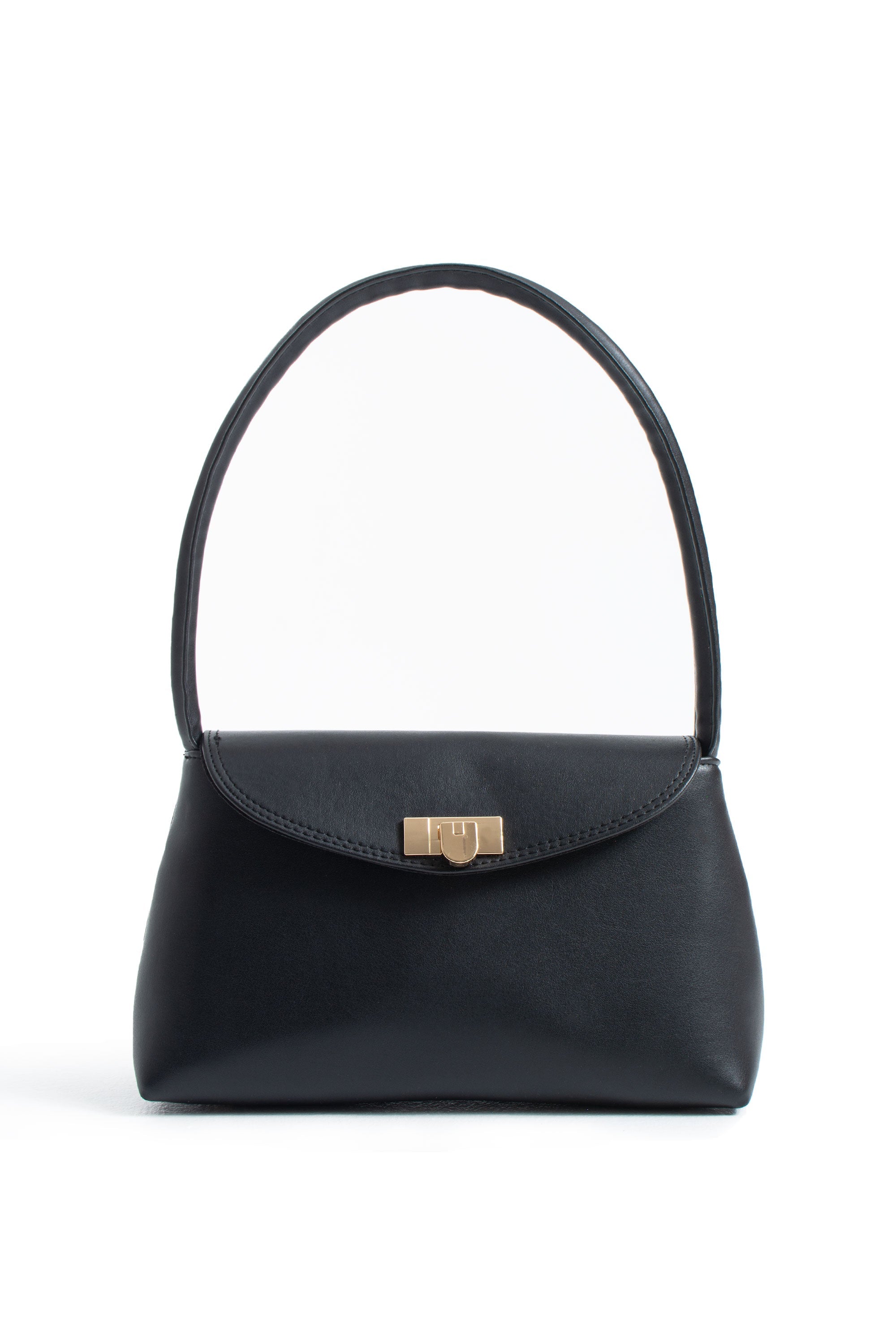 Pu Leather Flap Shoulder Bag - Black