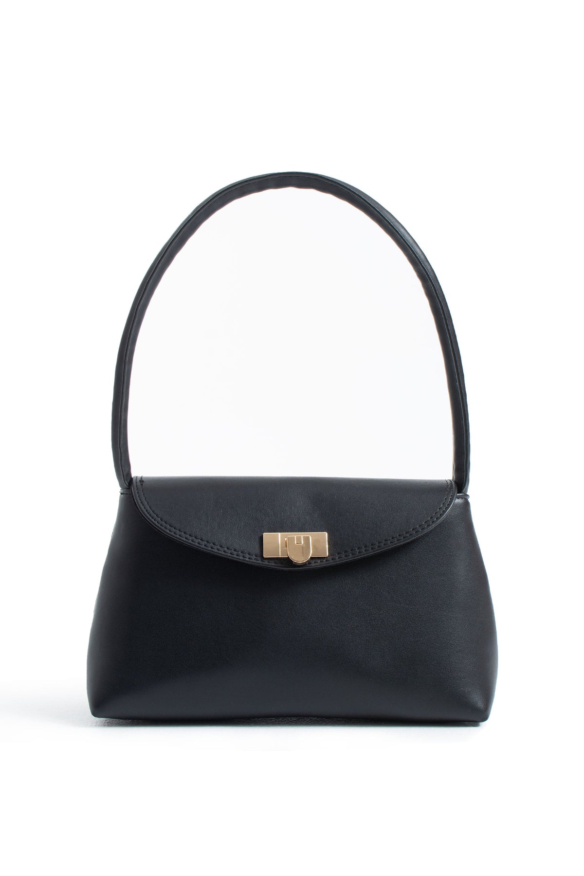 Pu Leather Flap Shoulder Bag - Black