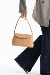 Pu Leather Flap Shoulder Bag - Nude