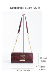PU Leather Shoulder & Clutch Bag with Large Gold Buckle - Burgundy