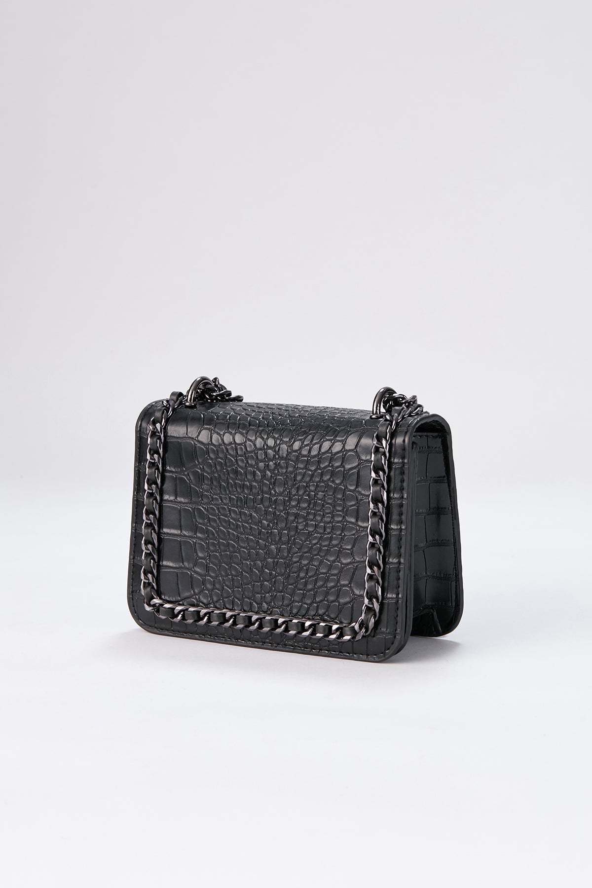 Chain Braided Croc Shoulder & Crossbody Bag - Black