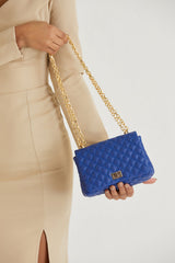 Quilted Plant Based Leather Crossbody & Shoulder Bag - Blue