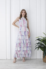 Womens Floral Tiered Maxi Dress