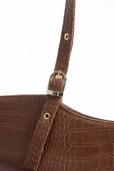 Textured  Pu Leather Tote Bag with Matching Zipper Pouch 2PCS Set - Brown