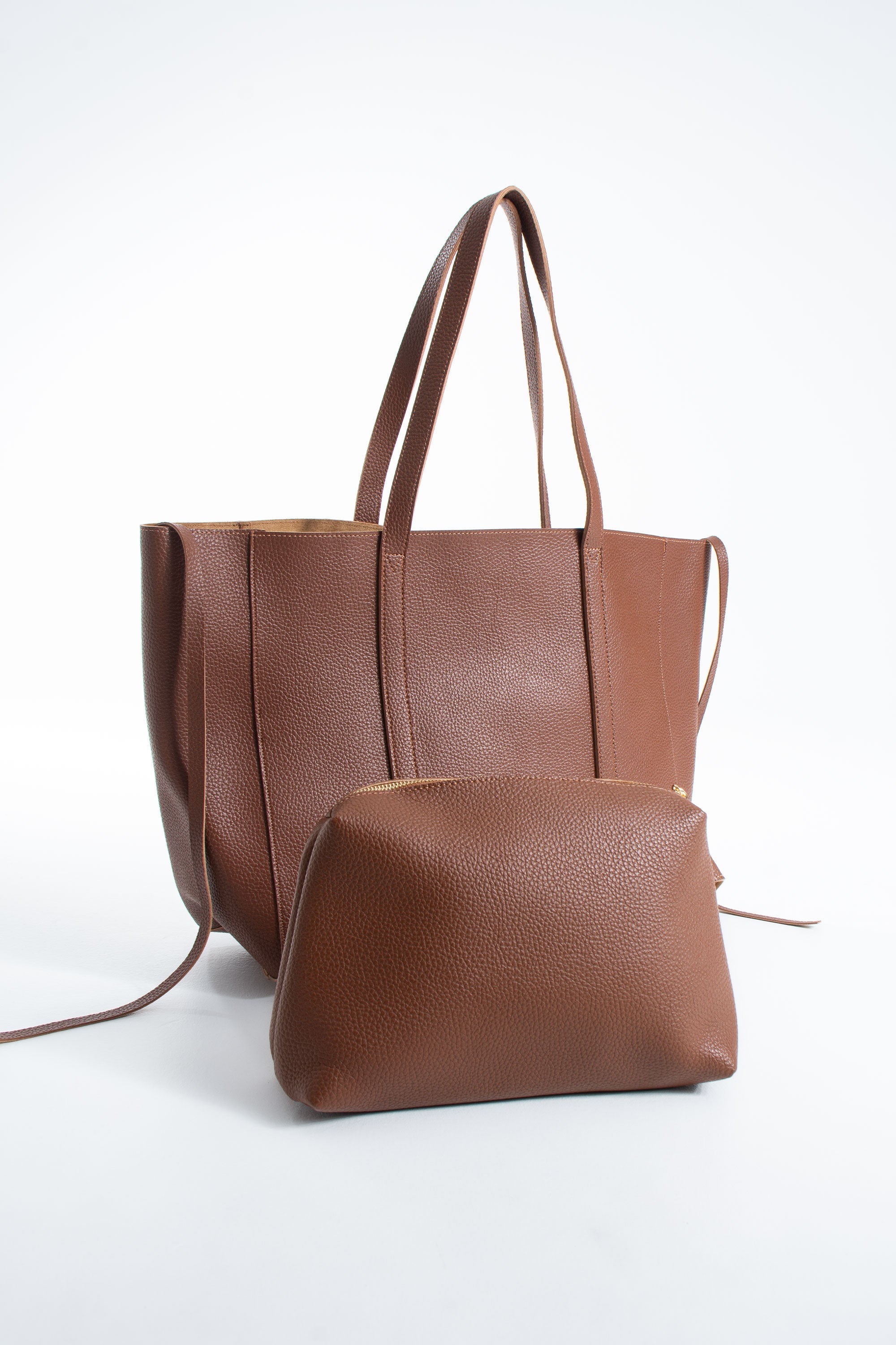 Pu Leather Weekend Bag  – 2 Pcs Set - Tan