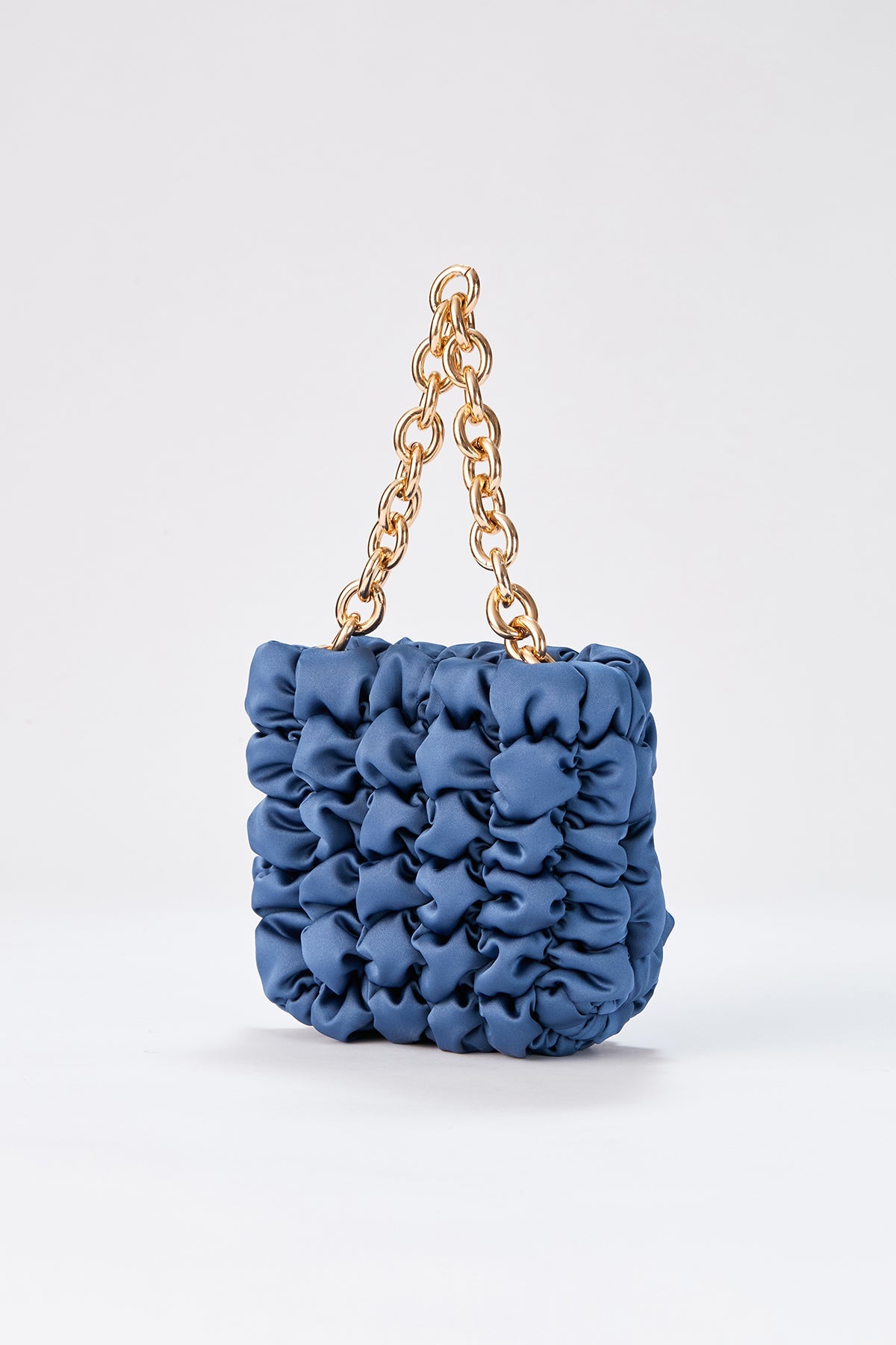 Quilted Satin Chunky Chain Handbag - Blue