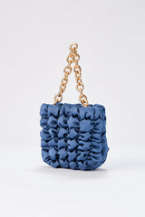 Quilted Satin Chunky Chain Handbag - Blue