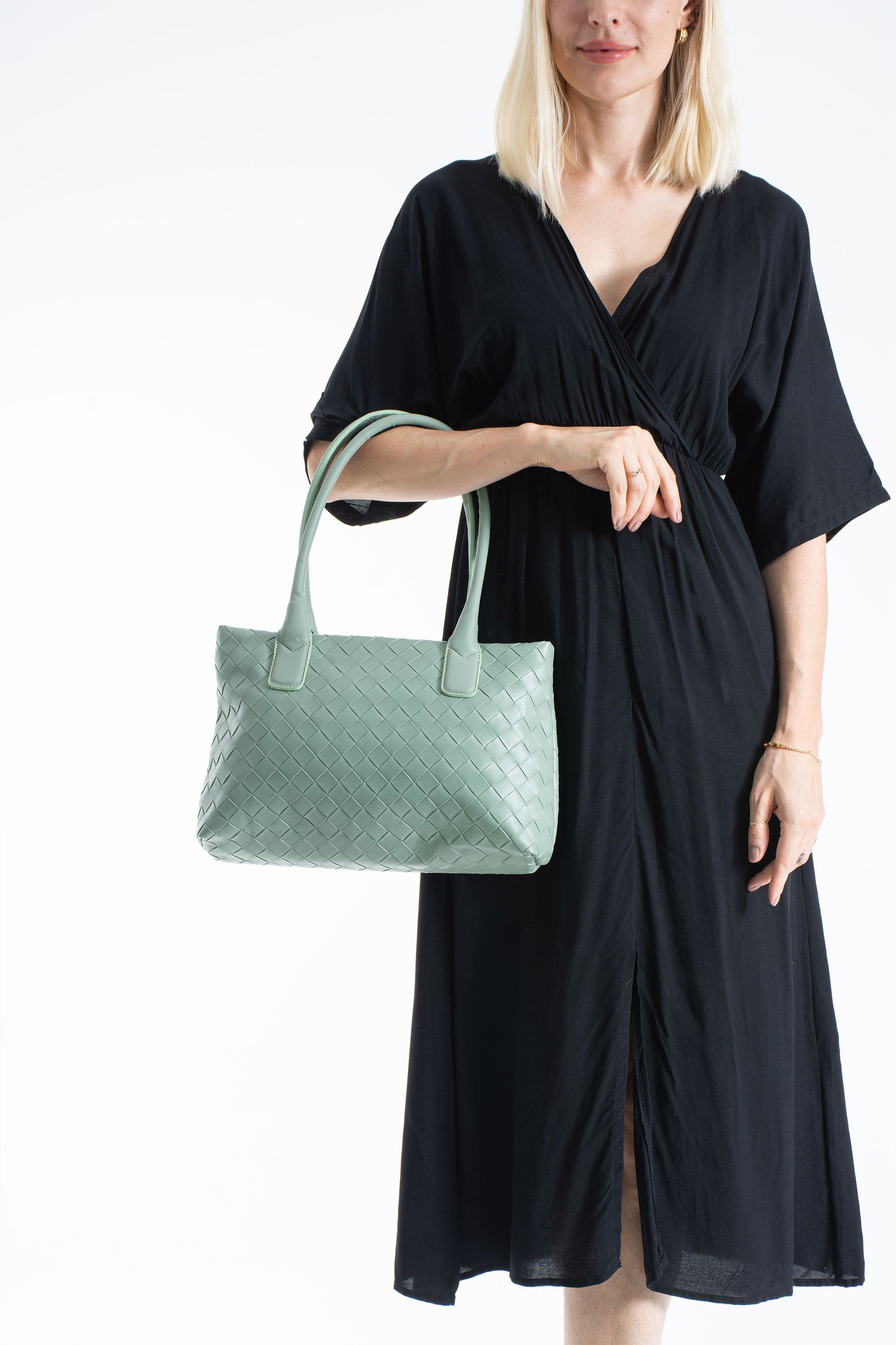 Braided Pu Leather Shoulder Bag - Mint