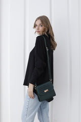 Croc Pu Leather Crossbody Bag - Khaki