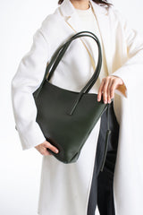 Pu Leather Large Tote Bag with Matching Zipper Pouch  2PCS Set - Green