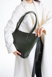 Pu Leather Large Tote Bag with Matching Zipper Pouch  2PCS Set - Green
