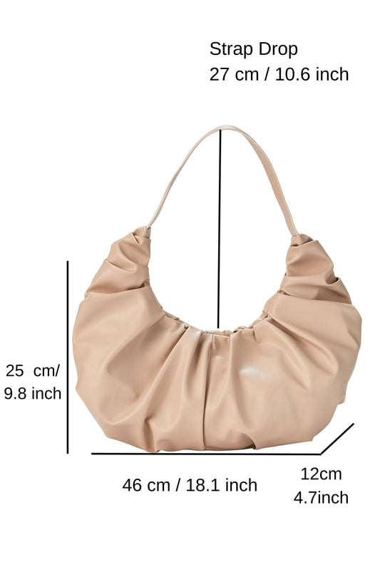 Pu Leather Pleated Shoulder Bag - Nude