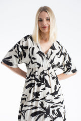 Womens Printed Ornamental Floral Midi Dress