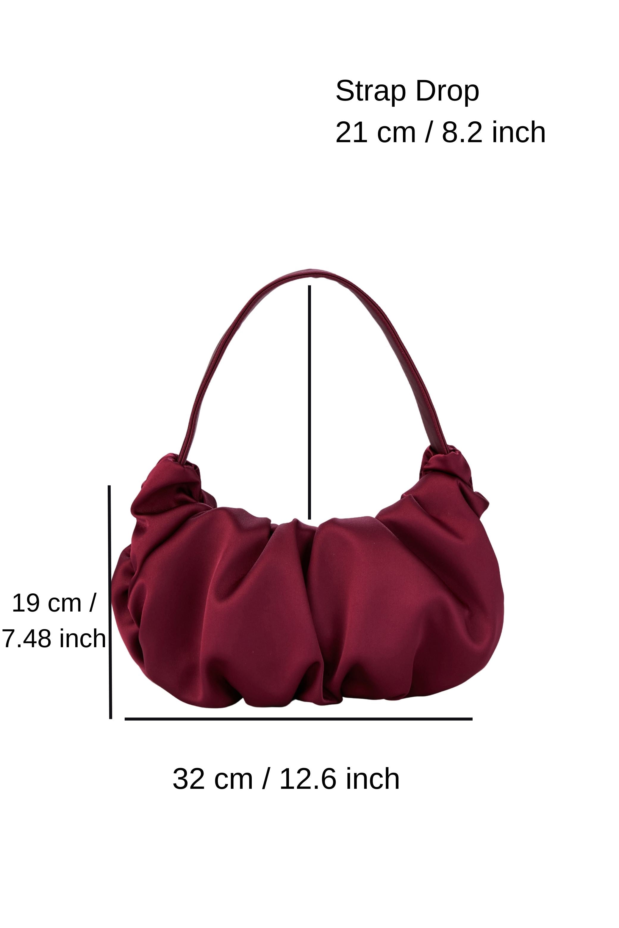 Pleated Satin Shoulder Bag - Burgundy