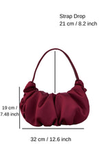 Pleated Satin Shoulder Bag - Burgundy