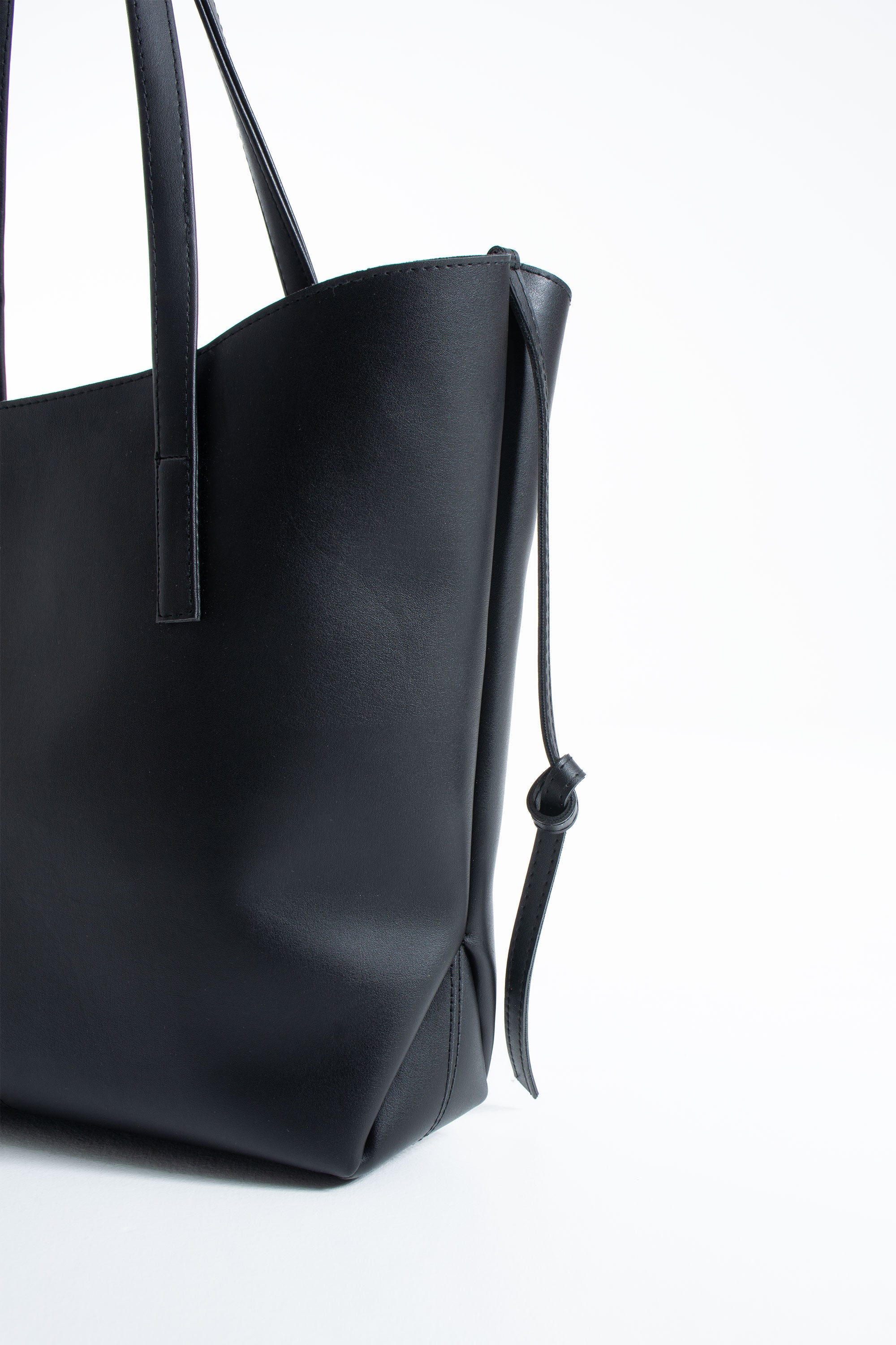 Pu Leather Large Tote Bag with Matching Zipper Pouch  2PCS Set - Black