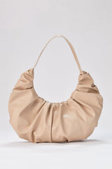 Pu Leather Pleated Shoulder Bag - Nude