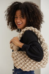 Puffy Quilted Lightweight Shoulder Bag - Beige