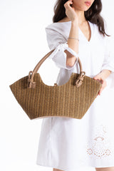 Woven Straw Tote Bag - Brown