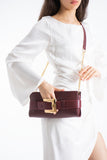 PU Leather Shoulder & Clutch Bag with Large Gold Buckle - Burgundy