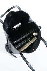 Pu Leather Large Tote Bag with Matching Zipper Pouch  2PCS Set - Black