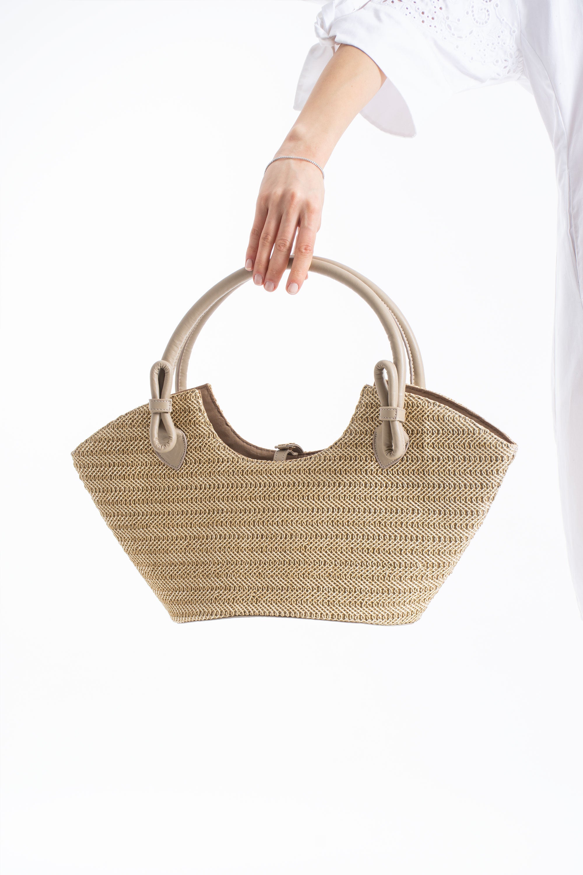 Woven Straw Tote Bag - Light Beige