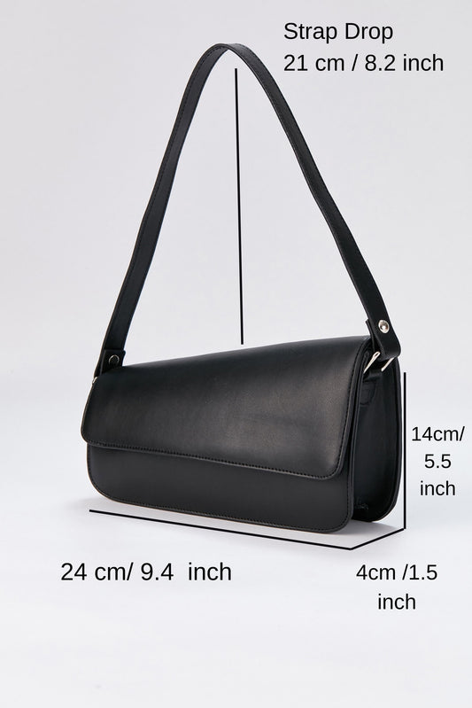 Asymmetric Pu Leather  Shoulder Bag - Black