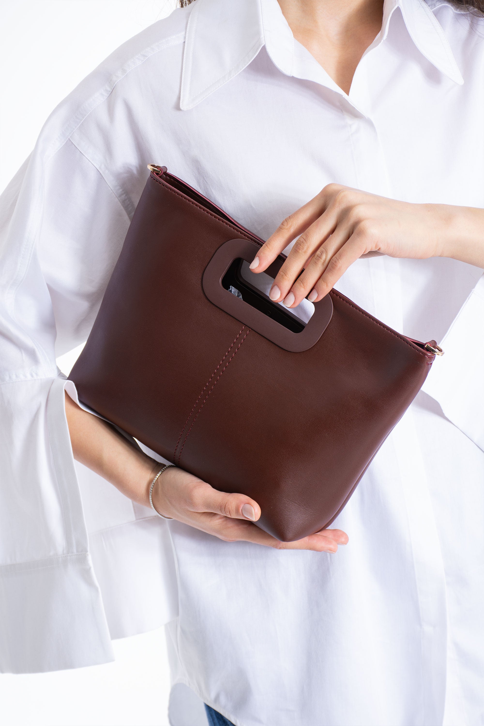 Crossbody Bag With Handle Detail in Burgundy