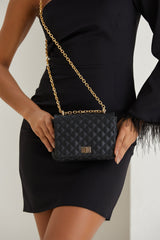 Quilted Plant Based Leather Crossbody & Shoulder Bag - Black