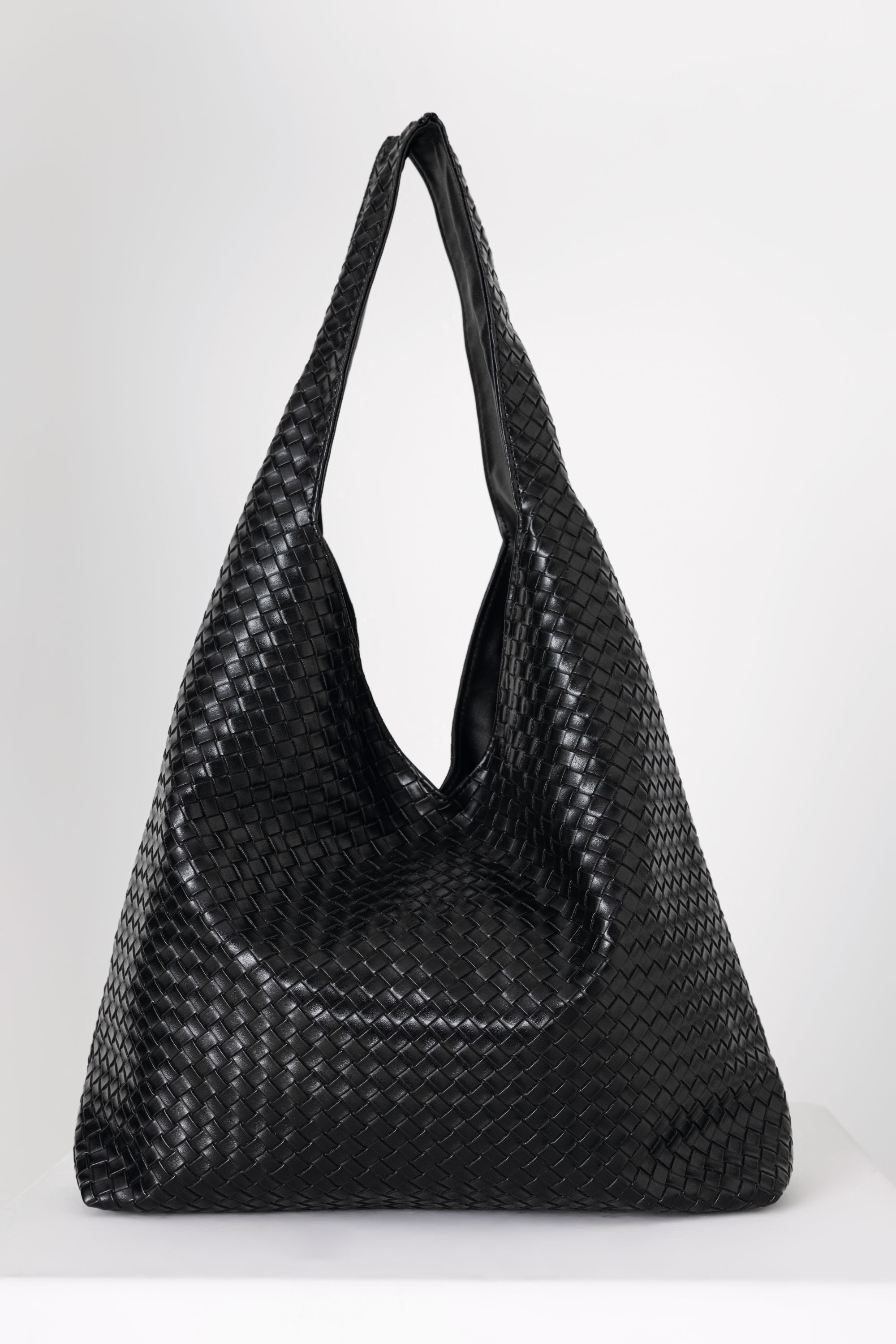 Braided Pu Leather  Slouchy Tote Bag - Black
