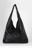 Braided Pu Leather  Slouchy Tote Bag - Black